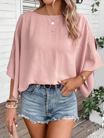 Solid Batwing Sleeve Blouse