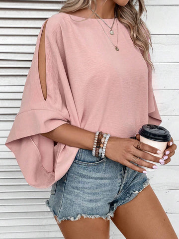 Solid Batwing Sleeve Blouse