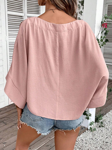 Solid Batwing Sleeve Blouse