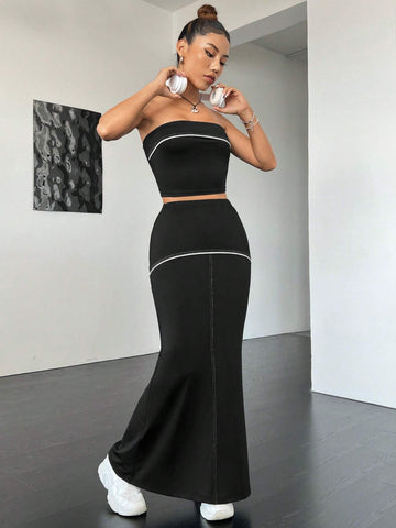 Contrast Binding Tube Top & Skirt