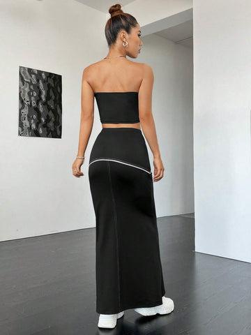 Contrast Binding Tube Top & Skirt