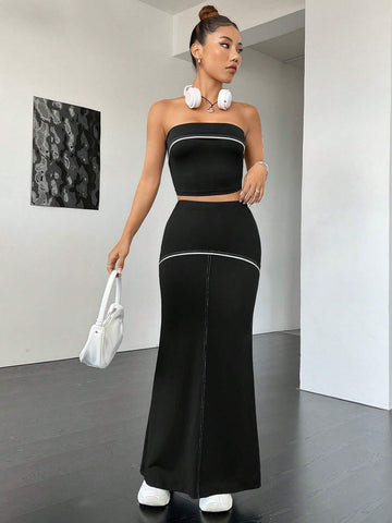 Contrast Binding Tube Top & Skirt