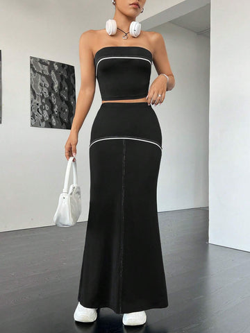 Contrast Binding Tube Top & Skirt