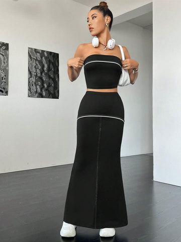 Contrast Binding Tube Top & Skirt