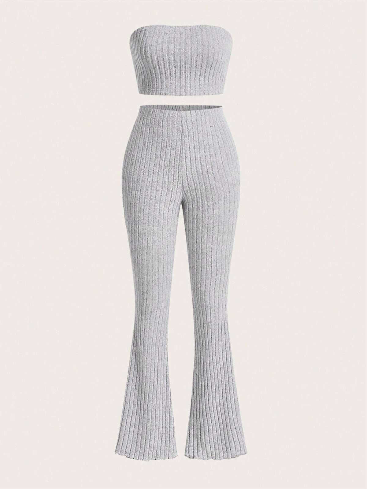 Solid Tube Top & Flare Leg Pants