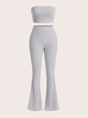 Solid Tube Top & Flare Leg Pants