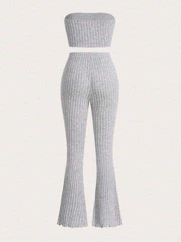 Solid Tube Top & Flare Leg Pants