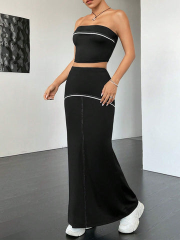 Contrast Binding Tube Top & Skirt