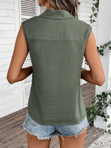 Flap Detail Sleeveless Shirt