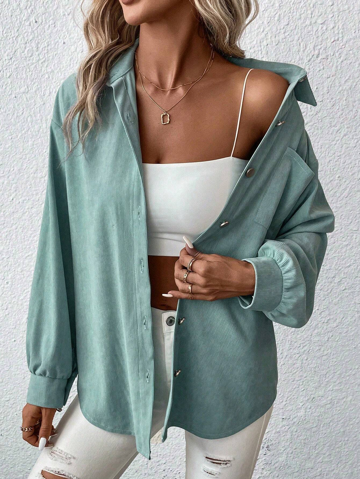 Drop Shoulder Pocket Patched Shirt