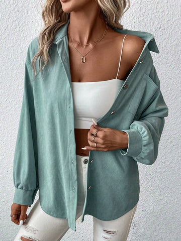 Drop Shoulder Pocket Patched Shirt