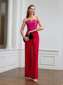 MOTF PREMIUM TWO TONE NOTCHED JUMPSUIT WITHOUT CHAIN