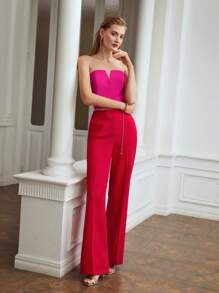 MOTF PREMIUM TWO TONE NOTCHED JUMPSUIT WITHOUT CHAIN