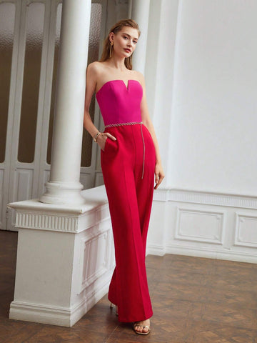 MOTF PREMIUM TWO TONE NOTCHED JUMPSUIT WITHOUT CHAIN