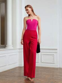 MOTF PREMIUM TWO TONE NOTCHED JUMPSUIT WITHOUT CHAIN