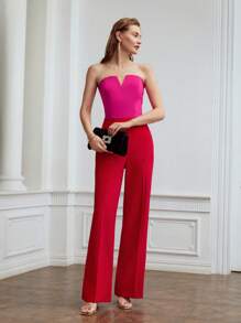 MOTF PREMIUM TWO TONE NOTCHED JUMPSUIT WITHOUT CHAIN
