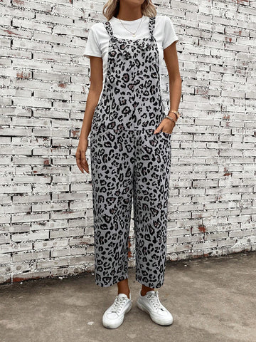 Leopard Print Overall Jumpsuit Without Tee