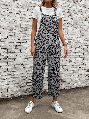 Leopard Print Overall Jumpsuit Without Tee