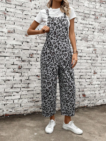 Leopard Print Overall Jumpsuit Without Tee