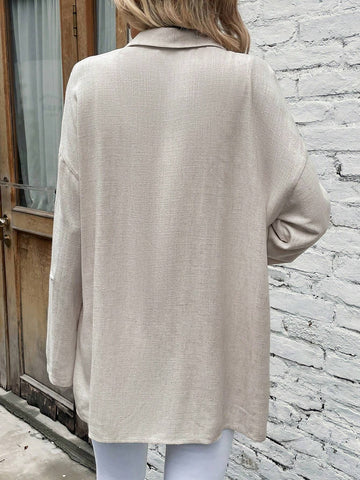Solid Drop Shoulder Button Front Shirt