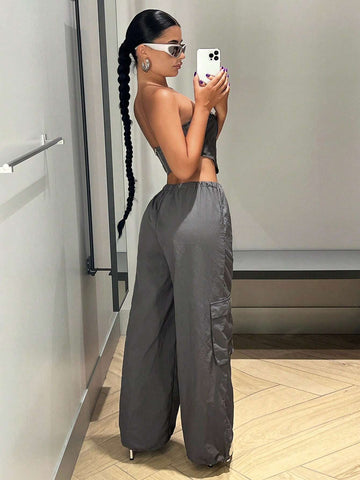Solid Bandana Tube Top & Cargo Pants
