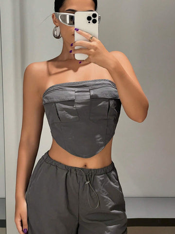 Solid Bandana Tube Top & Cargo Pants