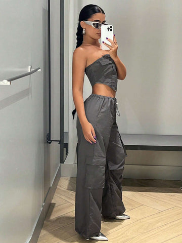 Solid Bandana Tube Top & Cargo Pants