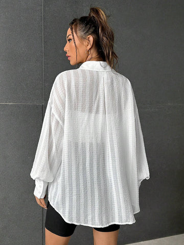 Drop Shoulder Button Front Shirt Without Cami Top