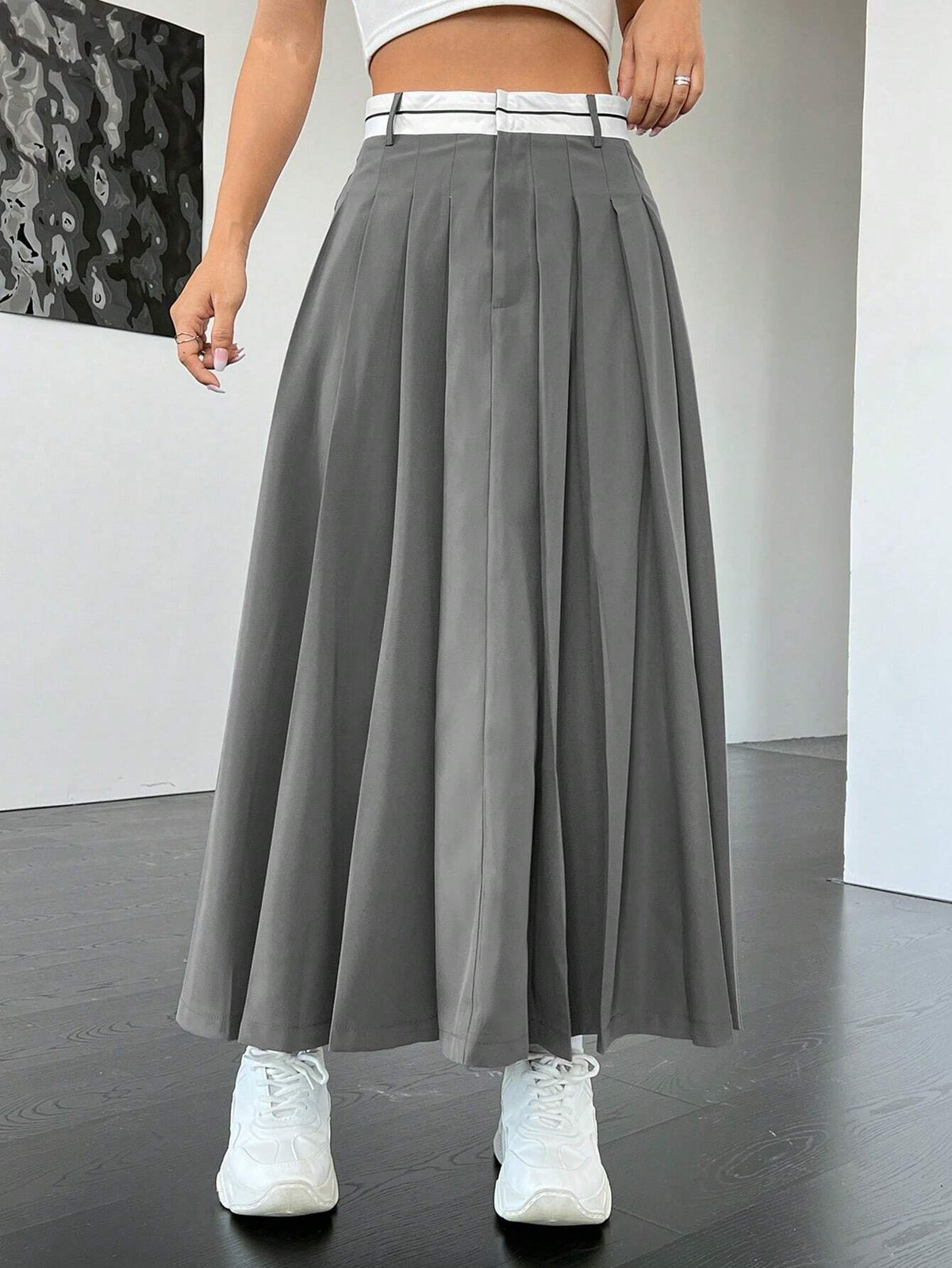 EZwear Solid Pleated Skirt