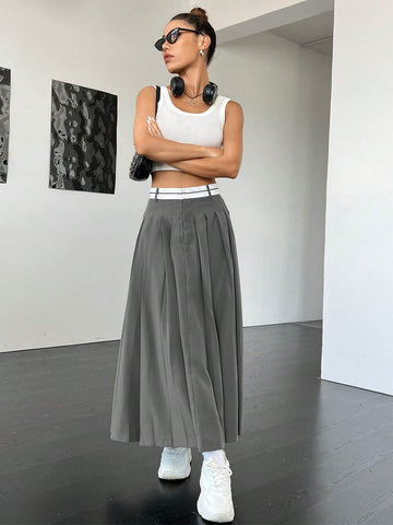 EZwear Solid Pleated Skirt