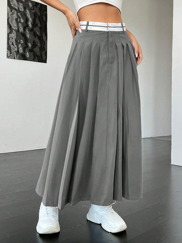 EZwear Solid Pleated Skirt