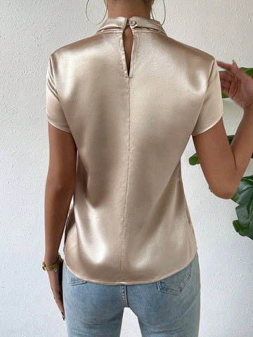 Twist Front Keyhole Back Satin Blouse