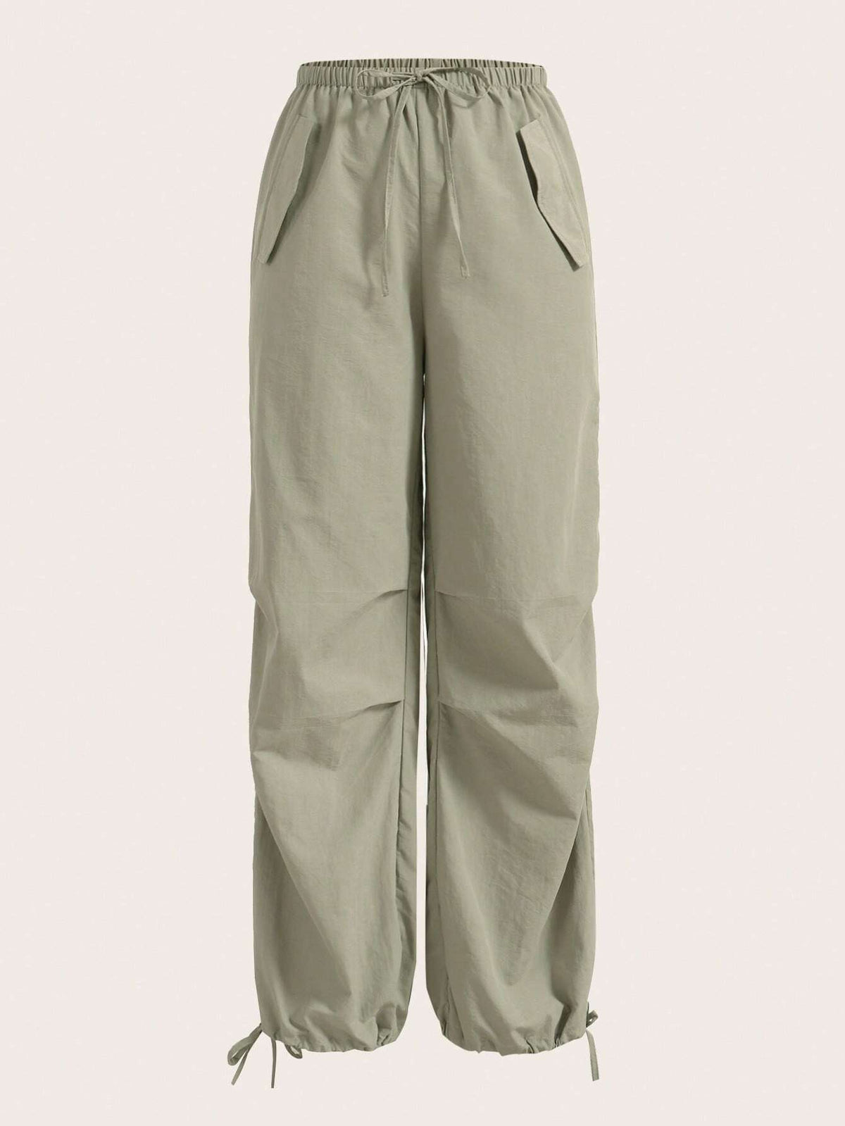 EZwear Drawstring Waist Flap Detail Solid Pants