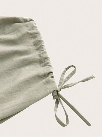 EZwear Drawstring Waist Flap Detail Solid Pants