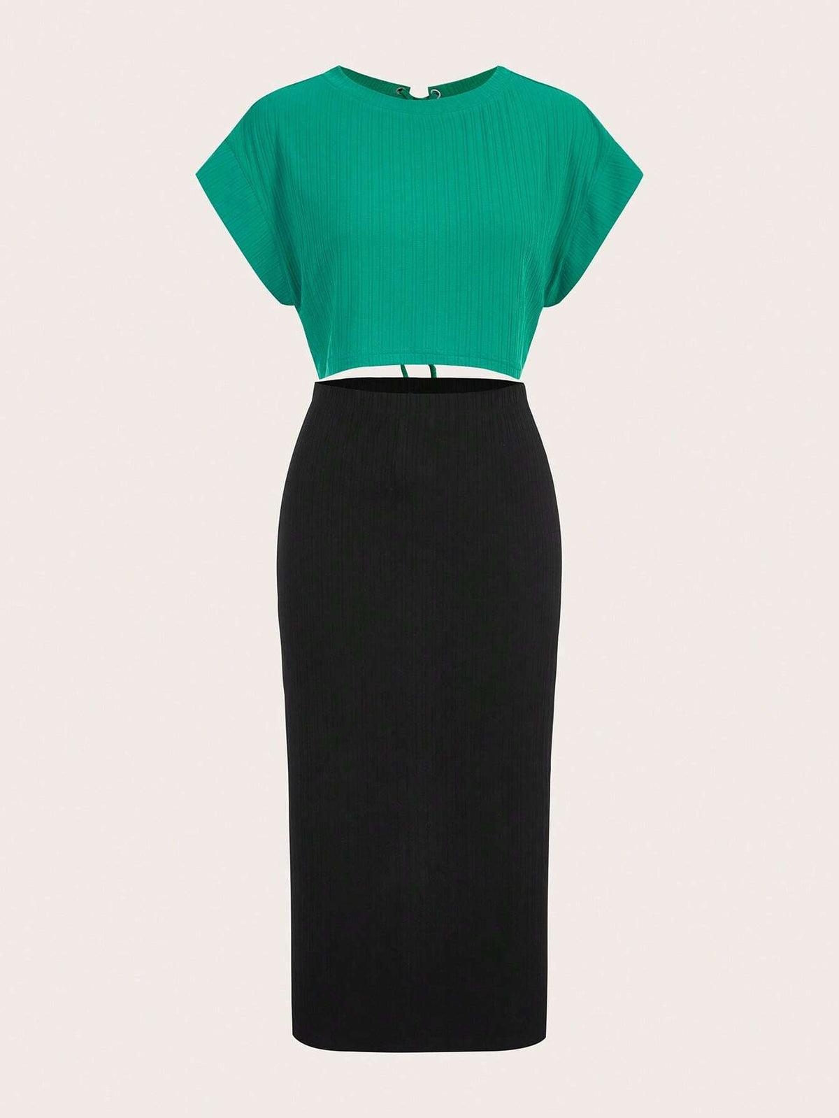 Solid Batwing Sleeve Lace Up Back Tee & Split Back Skirt