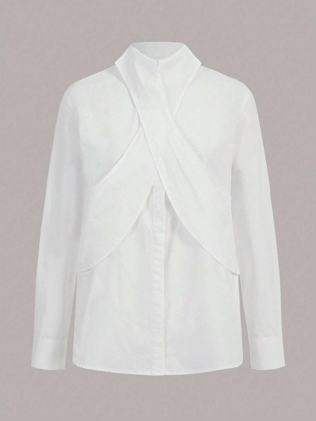 Solid Mock Neck Wrap Cross Shirt