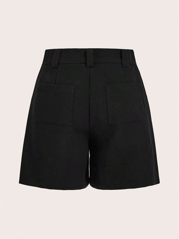 Solid Button Detail Shorts