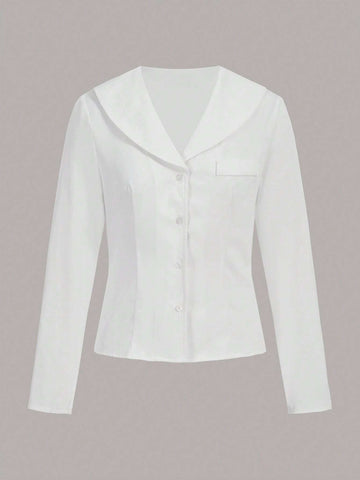 Solid Button Front Shirt