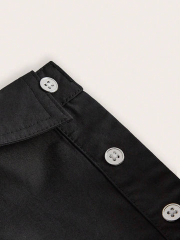 Solid Curved Hem Crop Blouse