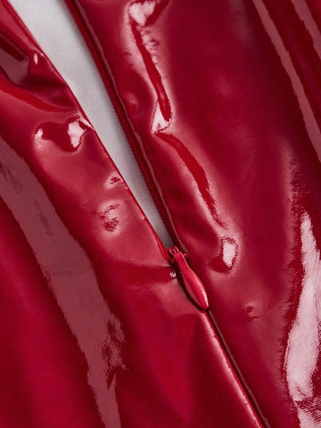 Cut Out Waist PU Leather Skirt