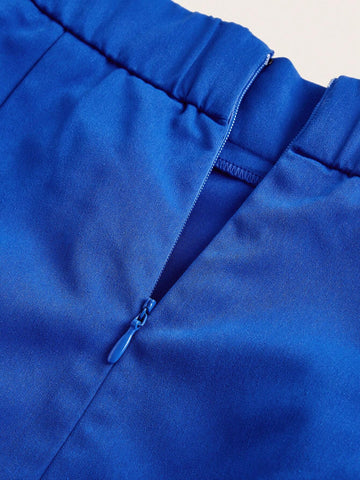 Solid Button Front Crop Shirt & Flap Pocket Skirt