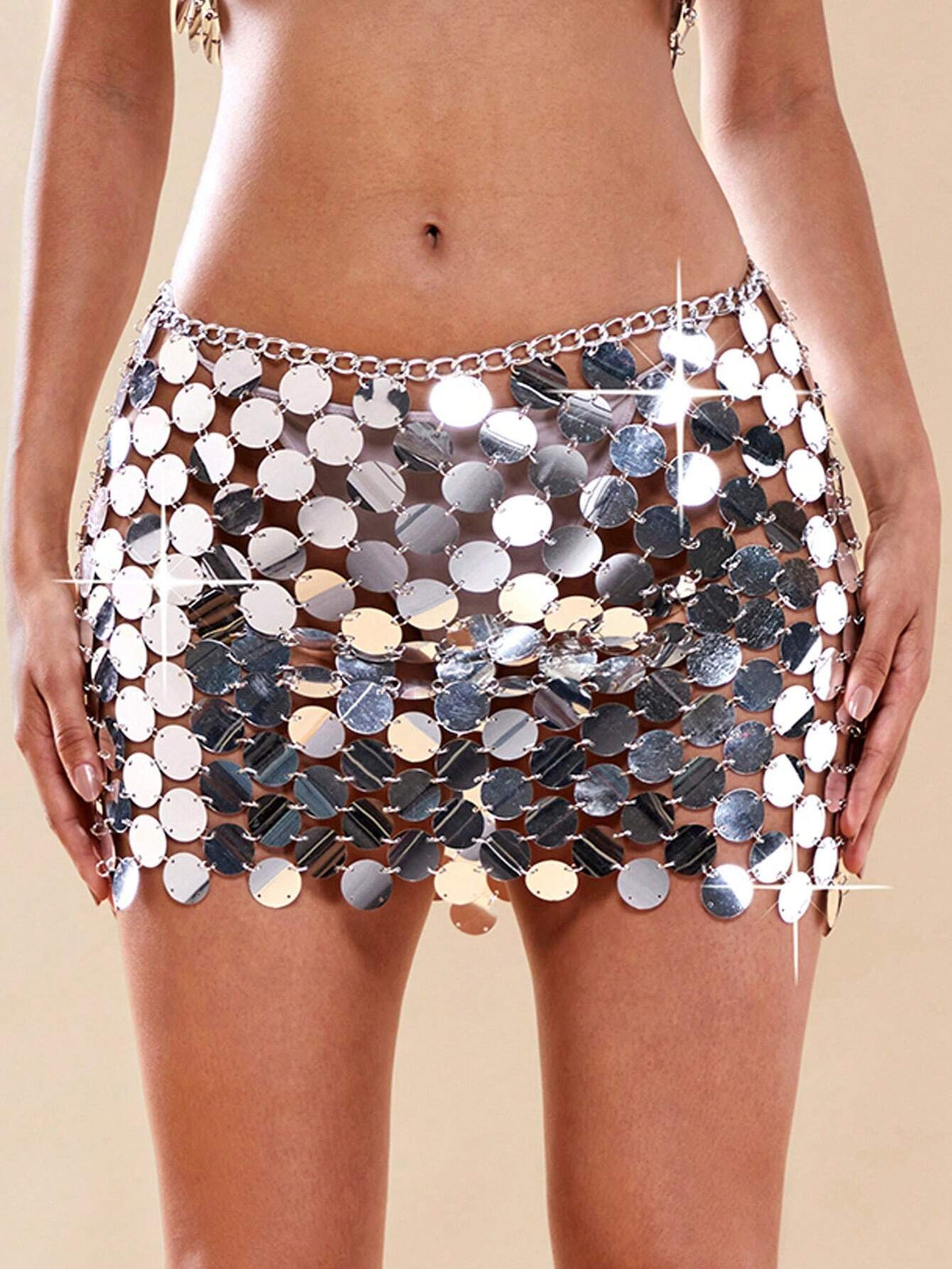 BAE Sequin Decor Metallic Bodycon Skirt Without Panty