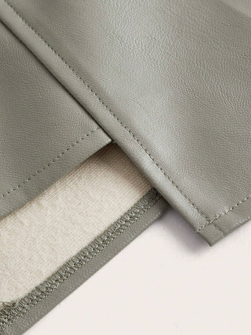 Asymmetrical Hem PU Leather Skirt