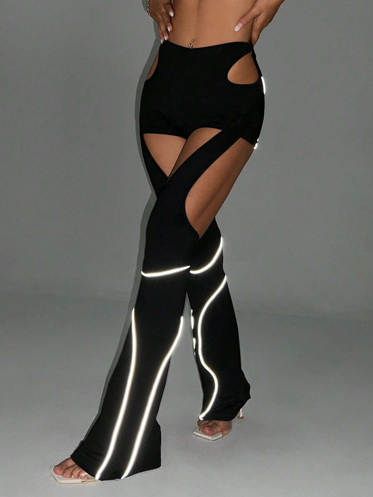 ICON Reflective Tape Cut Out Flare Leg Pants