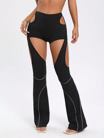 ICON Reflective Tape Cut Out Flare Leg Pants