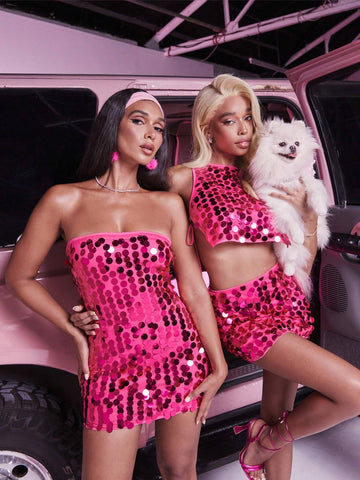 BAE 1pc Sequin Mini Bodycon Skirt