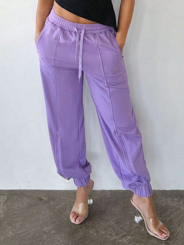 Drawstring Waist Slant Pocket Sweatpants