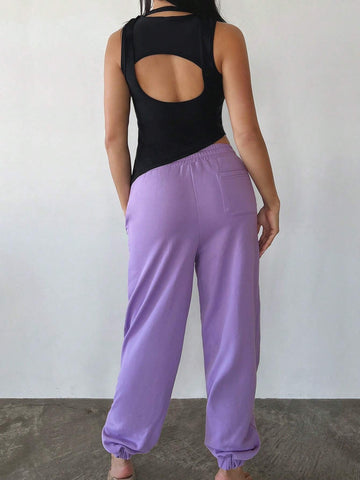 Drawstring Waist Slant Pocket Sweatpants