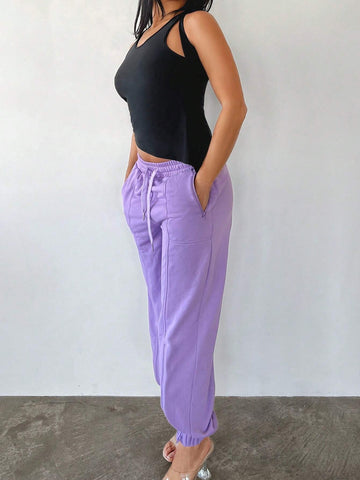 Drawstring Waist Slant Pocket Sweatpants