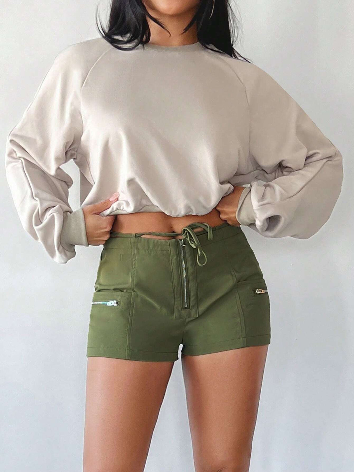 Tie Waist Zip Pocket Shorts